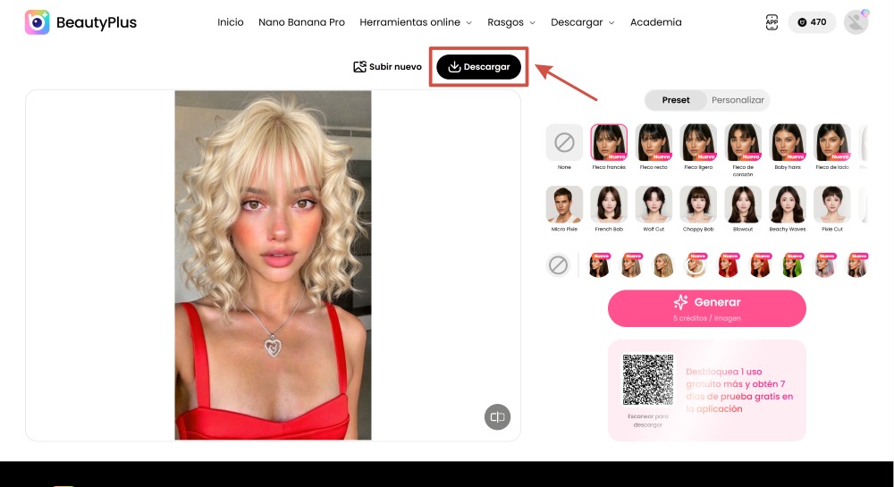 BeautyPlus Web Screenshot ES - change hair color download