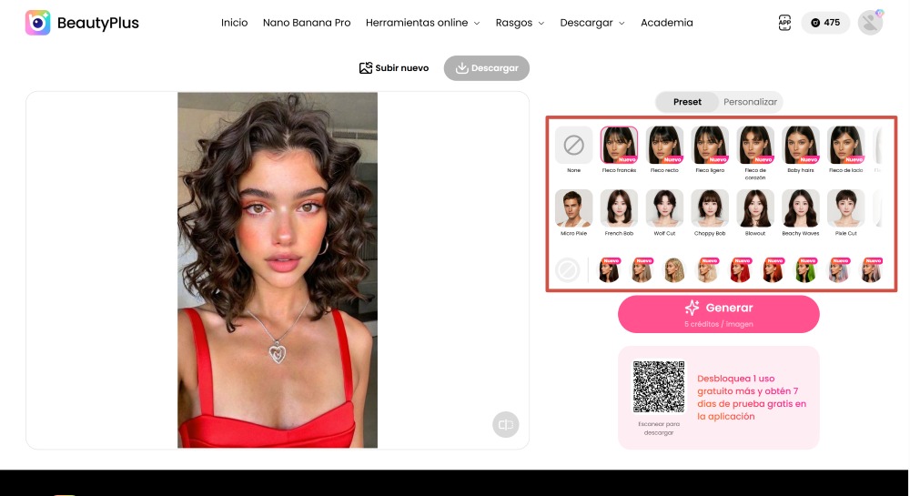BeautyPlus Web Screenshot ES - change hair color options