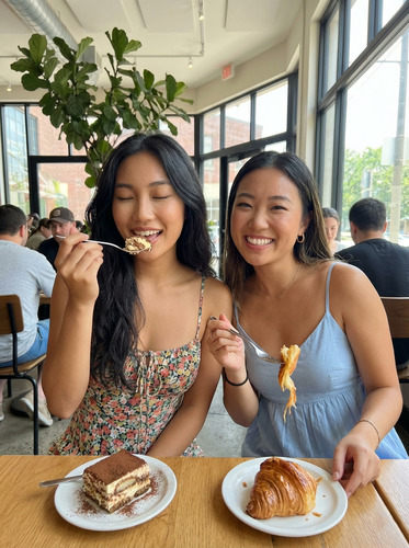 Foto grup dengan satu orang memejamkan mata