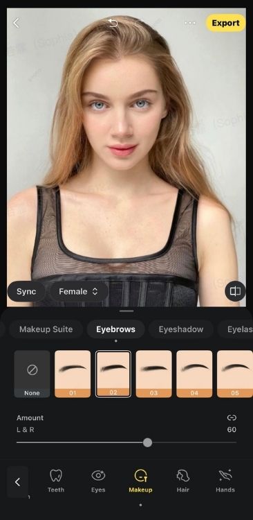 using eyebrows filter on evoto