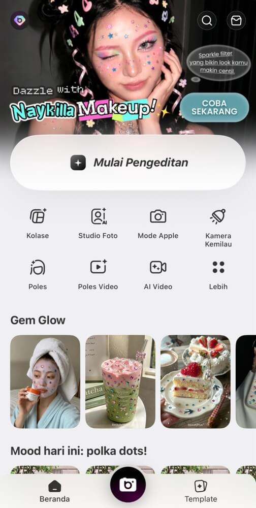 cara menggunakan filter BeautyPlus Bedazzled-langkah 1