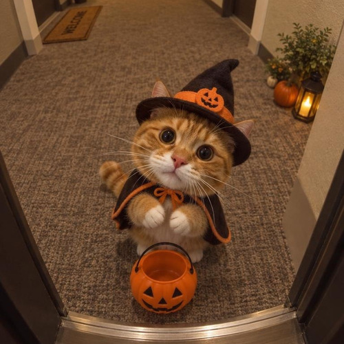 ai halloween photo trend04-witch cat pumpkin
