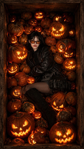 ai halloween photo trend07-pumpkin woman